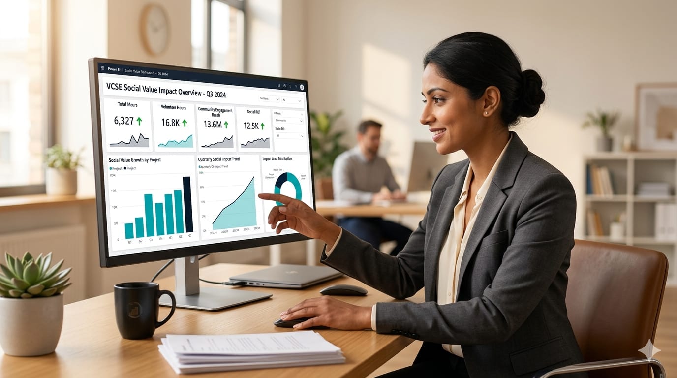 Social Value Analytics for VCSEs: How Quematics Tracks and Automates Procurement Act Reporting | Procurement Act Series 1 — Article 4 of 4 1 social value analytics VCSE Power BI automation | Quematics VCSE commissioning analytics
