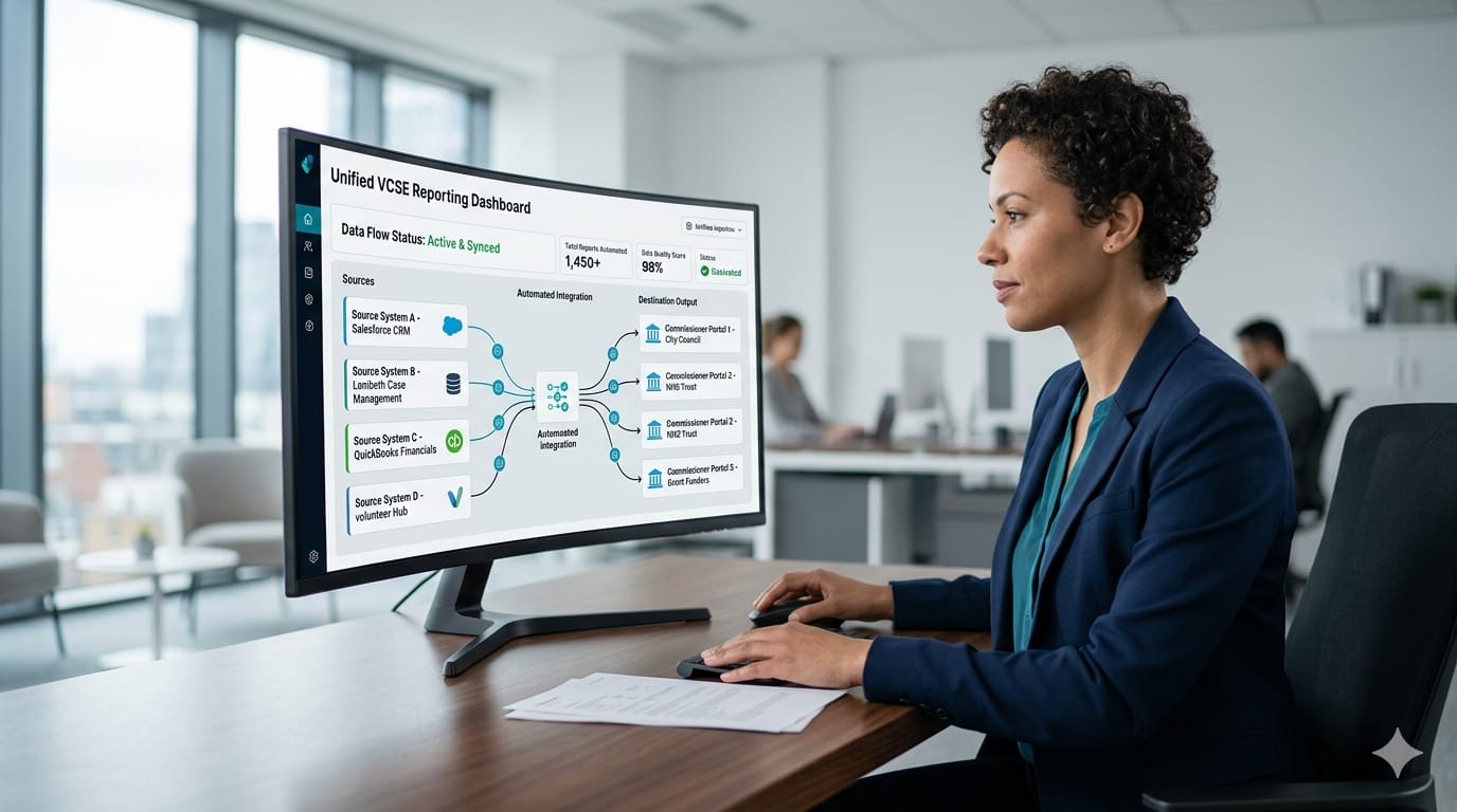 How Quematics Manages Multi-Framework VCSE Reporting: From Charitylog and Mosaic to Every Commissioner Portal 1 VCSE reporting automation Charitylog Mosaic commissioner portal | Quematics VCSE commissioning analytics