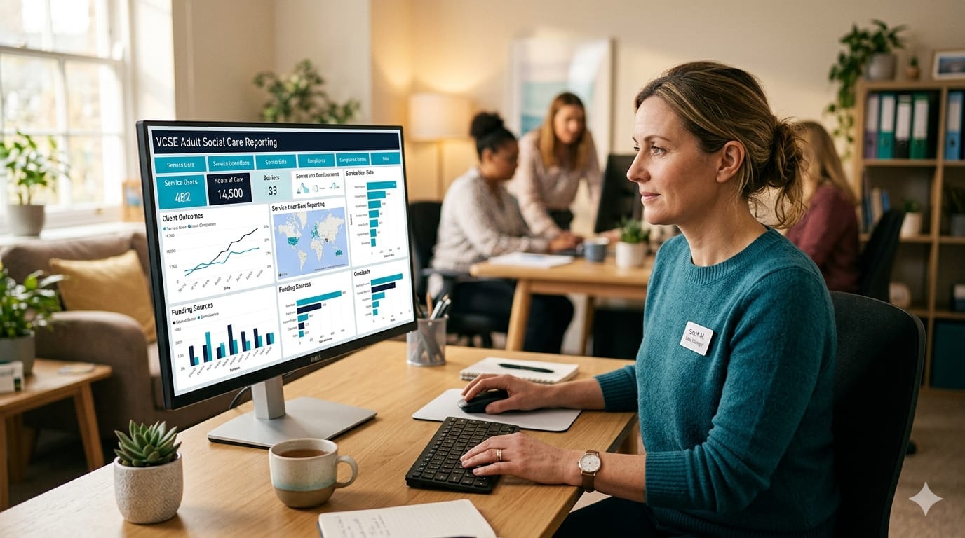 From Charitylog to Local Authority Dashboard: How Quematics Automates Adult Social Care Reporting for VCSEs 1 adult social care reporting automation VCSE Power BI | Quematics VCSE commissioning analytics