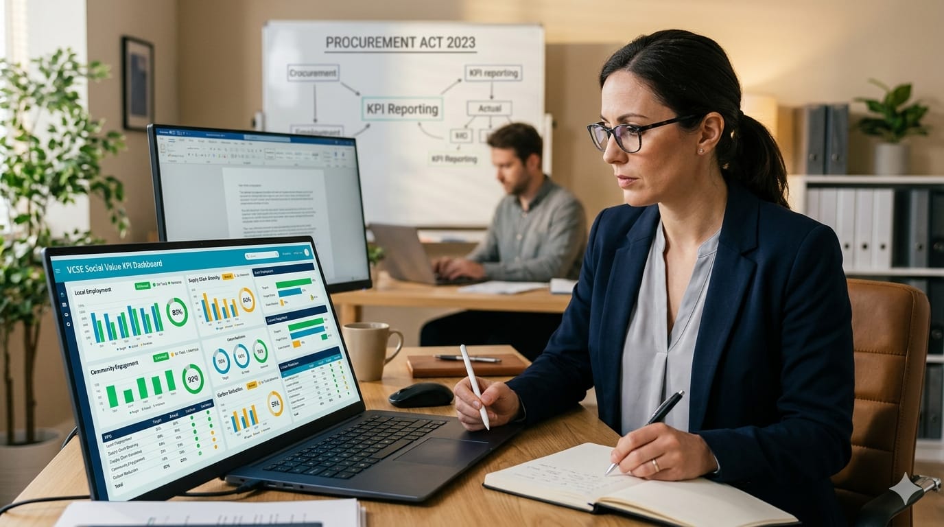 Social Value KPIs Under the Procurement Act: What VCSE Suppliers Must Now Track and Publish 1 social value KPI reporting VCSE Procurement Act Central Digital Platform | Quematics VCSE commissioning analytics